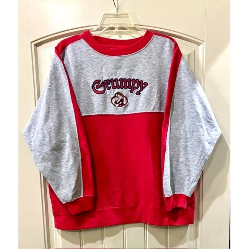 Vintage Disney Grumpy Sweatshirt Size Large Red & Gray Embroidered 1990's